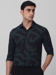 Black Abstract Print Stretch Slim Fit Casual Shirt