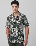 Dark Green Floral Print Relaxed Fit Casual Shirt