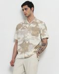 Beige Badged Print Slim Fit Casual Shirt