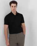 Black Cotton Linen Plain Slim Fit Casual Shirt