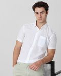 White Cotton Linen Plain Slim Fit Casual Shirt