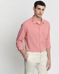 Pink Cotton Linen Plain Slim Fit Casual Shirt