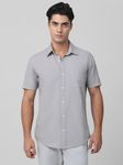 Light Grey Cotton Linen Plain Slim Fit Casual Shirt