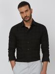 Black Textured Check Slim Fit Casual Shirt