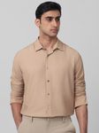 Light Khaki Textured Plain Slim Fit Casual Shirt