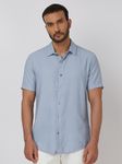 Light Blue Textured Plain Slim Fit Casual Shirt