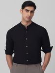 Black Textured Plain Slim Fit Casual Shirt