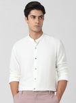 White Textured Plain Slim Fit Casual Shirt