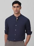 Navy Textured Plain Slim Fit Casual Shirt