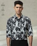 Black Scuba Print Stretch Slim Fit Casual Shirt