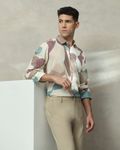 Off White Abstract Print Slim Fit Casual Shirt