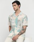 Sage Textured Print Relaxed Fit Casual Shirt