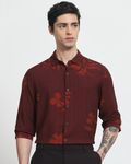 Maroon Floral Print Slim Fit Casual Shirt