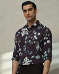 Maroon Floral Print Slim Fit Casual Shirt