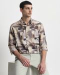 Light Olive Digital Print Slim Fit Casual Shirt