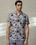 Lilac Floral Print Slim Fit Casual Shirt