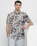 Light Grey Foliage Print Slim Fit Casual Shirt