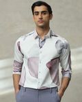 Lilac Abstract Print Slim Fit Casual Shirt