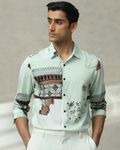 Light Green Digital Print Slim Fit Casual Shirt