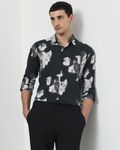 Dark Green Digital Print Slim Fit Casual Shirt