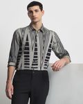 Black Abstract Print Slim Fit Casual Shirt