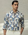 Beige Abstract Print Slim Fit Casual Shirt