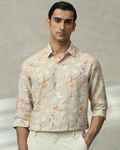 Beige Floral Print Slim Fit Casual Shirt