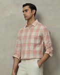 Pink Textured Check Slim Fit Casual Shirt