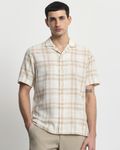Beige Square Check Relaxed Fit Casual Shirt