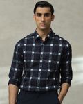 Navy Printed Check Slim Fit Casual Shirt