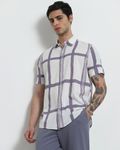Beige Large Check Slim Fit Casual Shirt