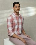 Pink Large Check Slim Fit Casual Shirt