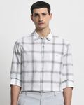 Grey Seersucker Check Slim Fit Casual Shirt