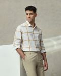 White Windowpane Check Slim Fit Casual Shirt