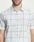 Light Blue Seersucker Check Slim Fit Casual Shirt