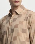 Beige Tonal Check Slim Fit Casual Shirt