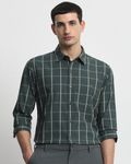 Dark Green Square Check Slim Fit Casual Shirt
