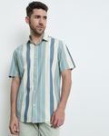 Light Olive Wide Stripe Slim Fit Casual Shirt