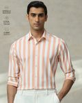 Peach Scuba Stripe Stretch Slim Fit Casual Shirt