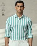 Teal Scuba Stripe Stretch Slim Fit Casual Shirt