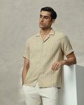 Beige Pin Stripe Relaxed Fit Casual Shirt