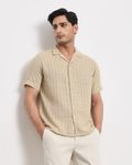 Beige Pin Stripe Relaxed Fit Casual Shirt