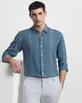 Blue Viscose Stripe Slim Fit Casual Shirt