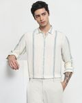 Off White Viscose Stripe Slim Fit Casual Shirt