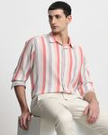 Pink Textured Stripe Slim Fit Casual Shirt