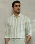 Sage Wide Stripe Slim Fit Casual Shirt