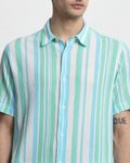 Green Textured Stripe Slim Fit Casual Shirt