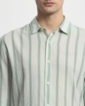 Sage Textured Stripe Slim Fit Casual Shirt