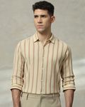 Beige Textured Stripe Slim Fit Casual Shirt