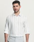 White Textured Stripe Slim Fit Casual Shirt